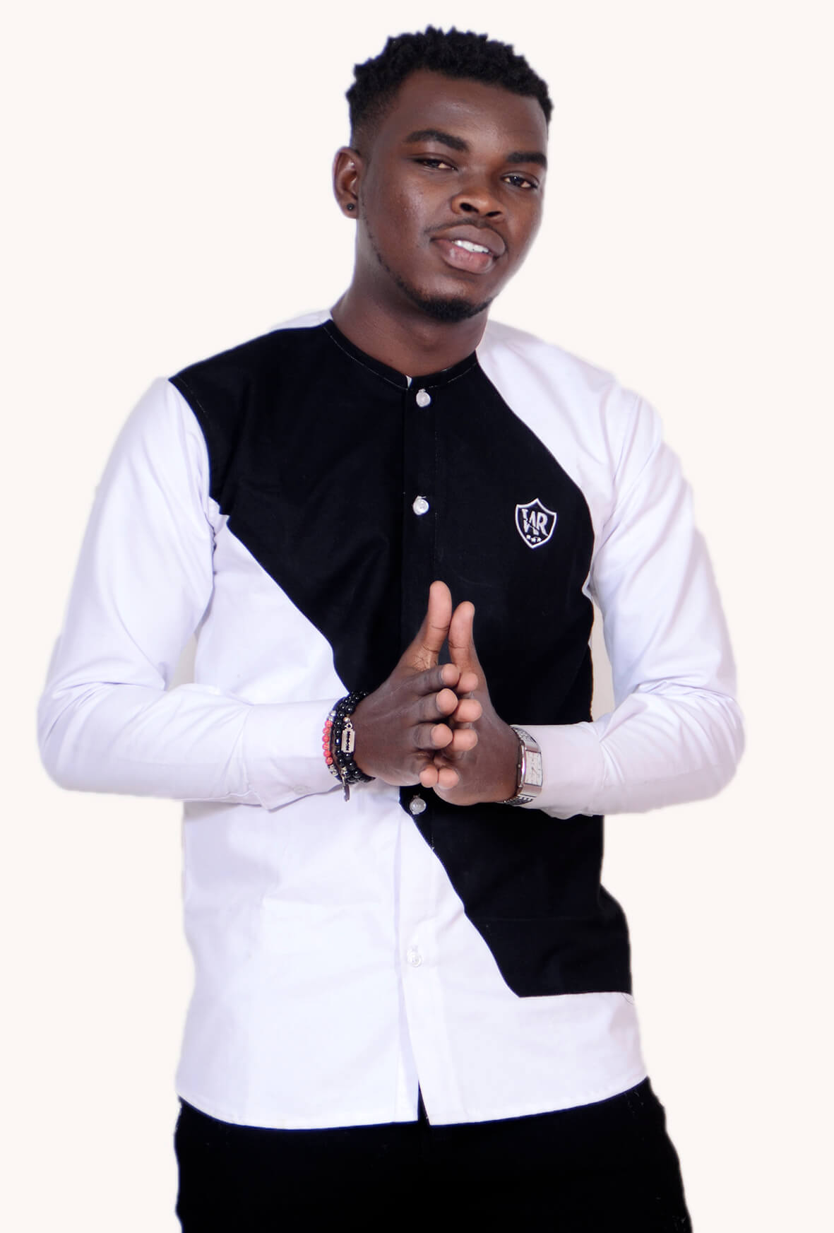 Chemise boutonné à bande noir pour hommes  (noir / blanc)