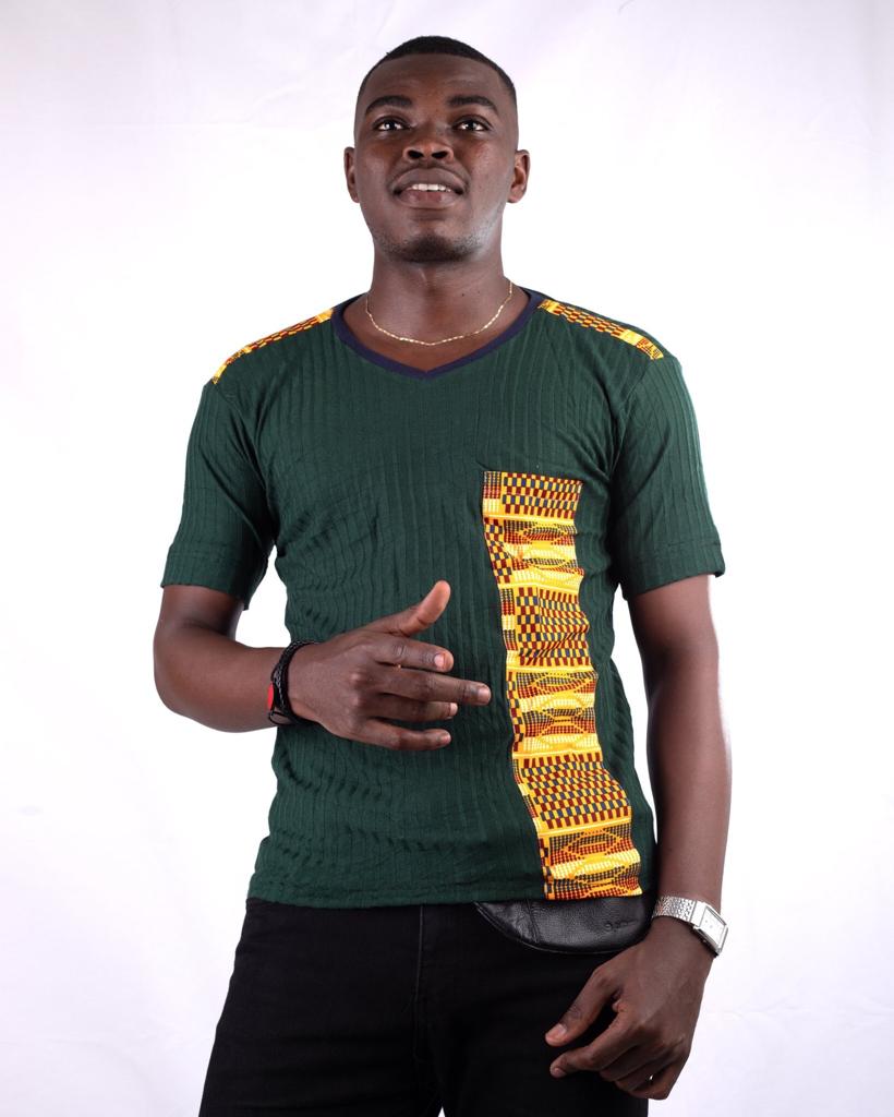 T-shirt à manches courtes imprimé africain hommes (rouge jaune sur vert)