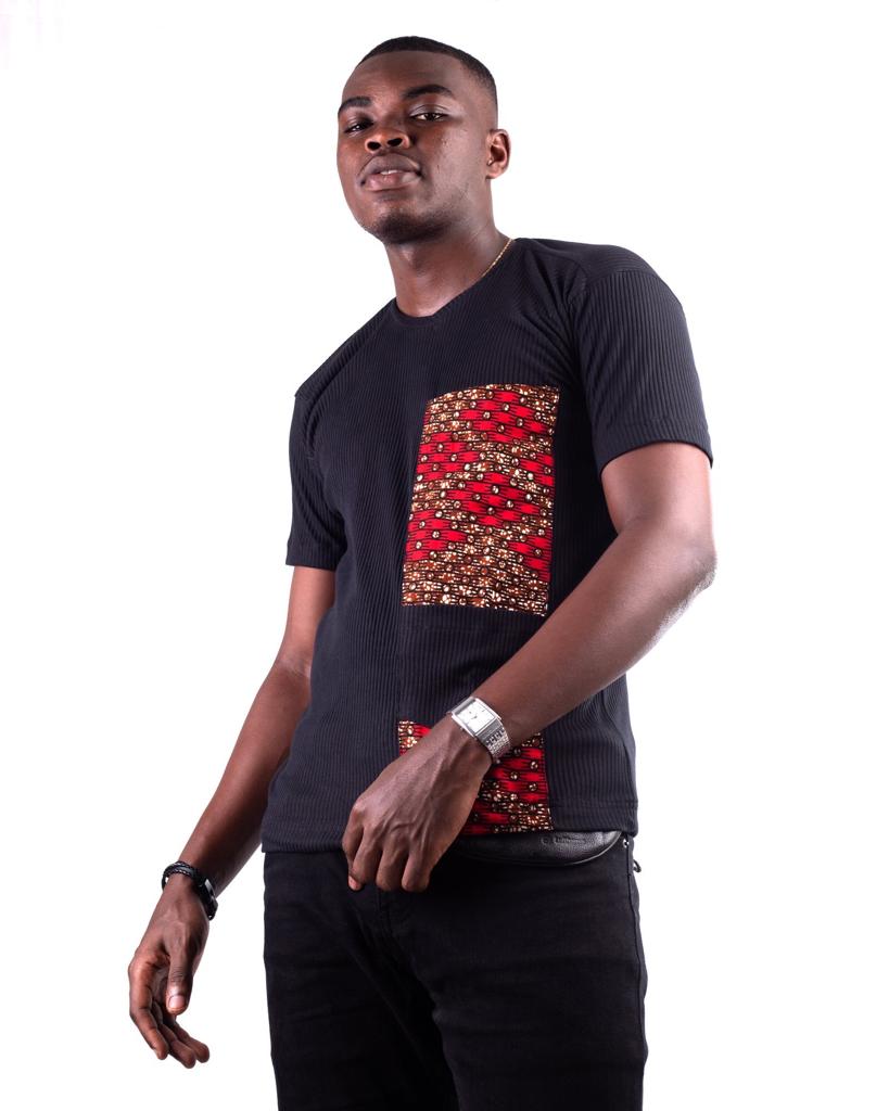 T-shirt à manches courtes imprimé africain hommes (rouge jaune sur noir)