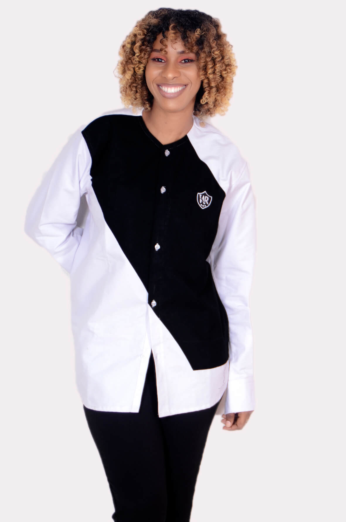 Chemise boutonné à bande noir pour hommes  (noir / blanc)